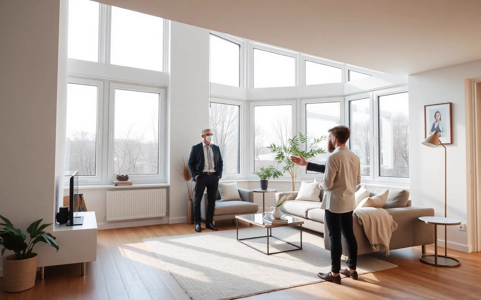 Besichtigung einer hellen Wohnung mit einem Makler